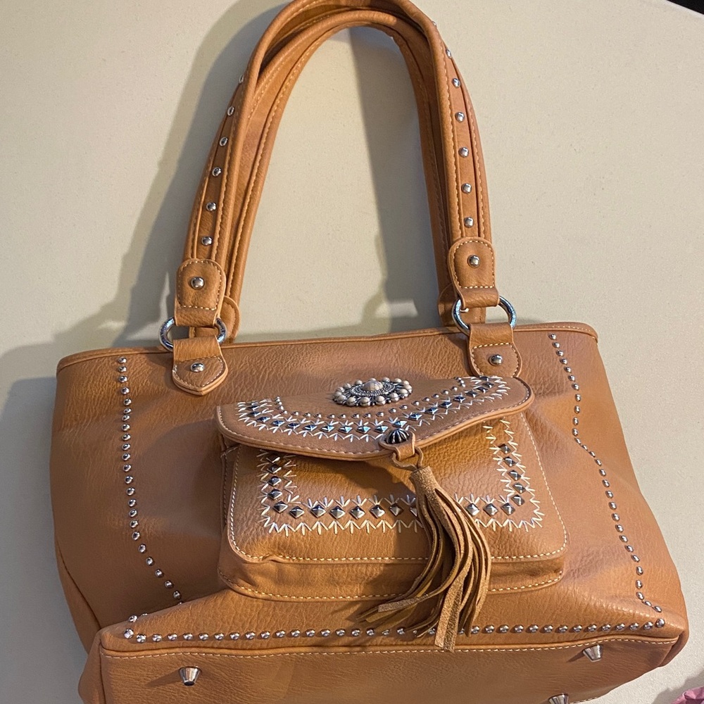 Montana West Camel Shoulder Bag with Silver Accents - Picture 3 of 4